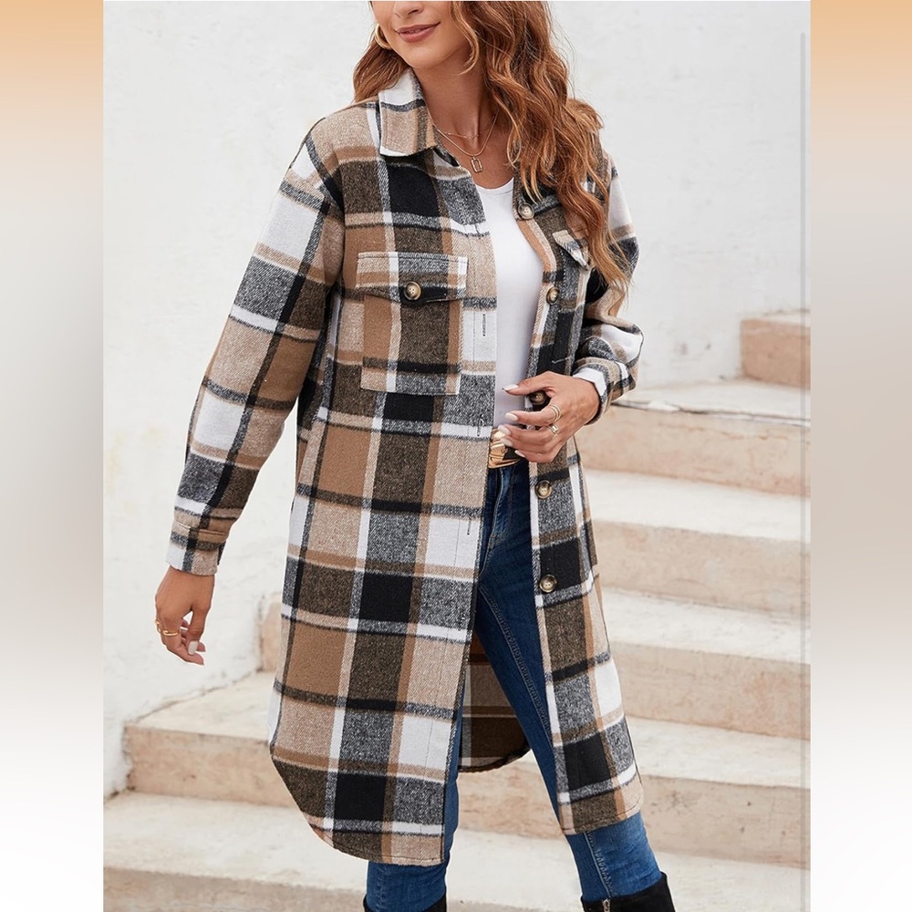 Amazon Women's Plaid Trench Coat - Black, Brown, White